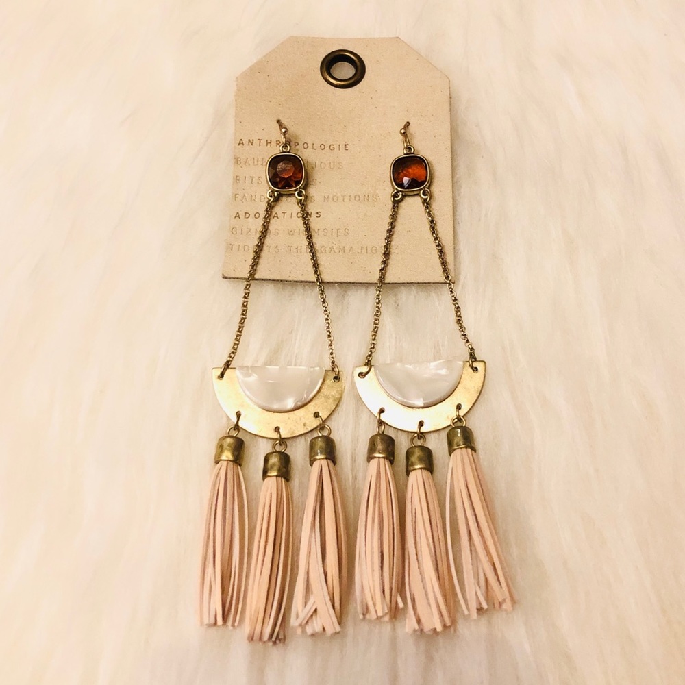 Anthropologie Leather Tassel Earrings